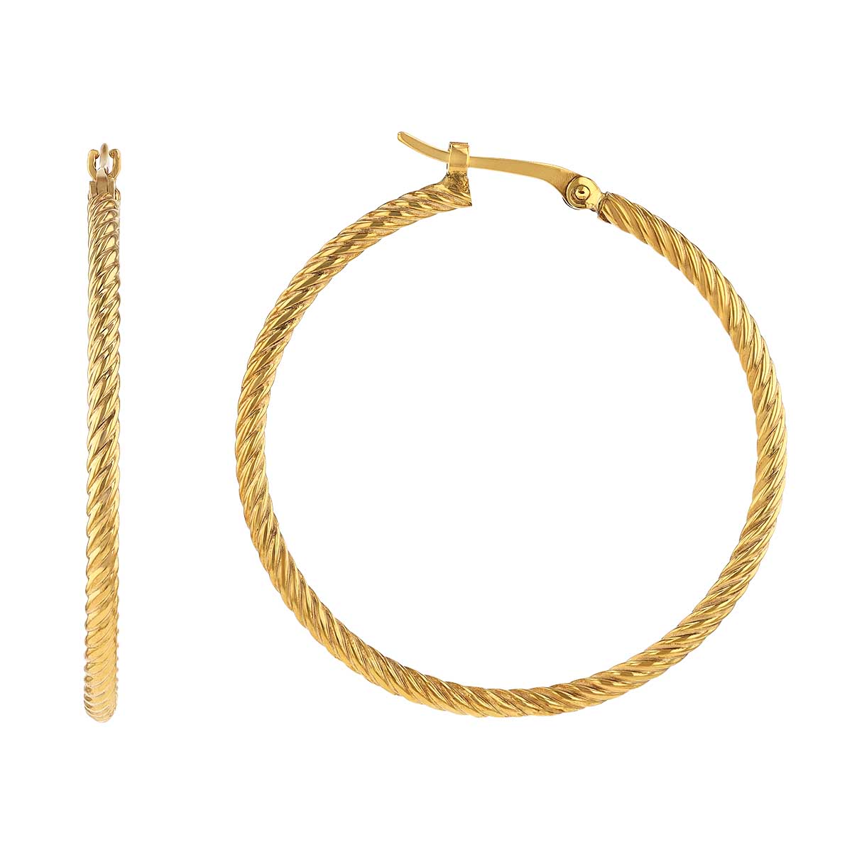 Yellow Gold Twisted Hoop Earrings, 1.8 mm x 30 mm